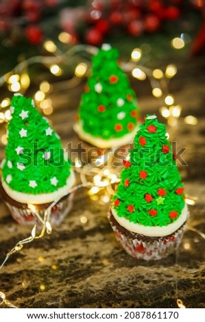 Dessert cupcake Christmas tree and garlands
