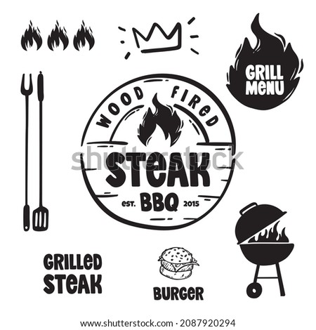 Steak House Vintage Typography Labels, Emblems or Logo Templates. Hand drawn signs Set. 