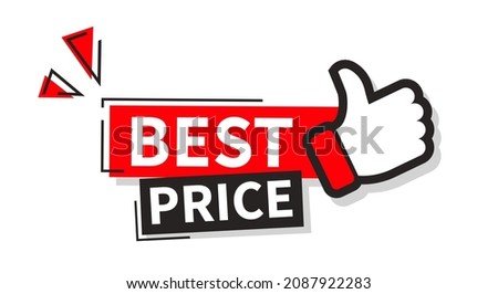 Best Price Label With Thumbs Up Isolated on White Background. Vector Illustration