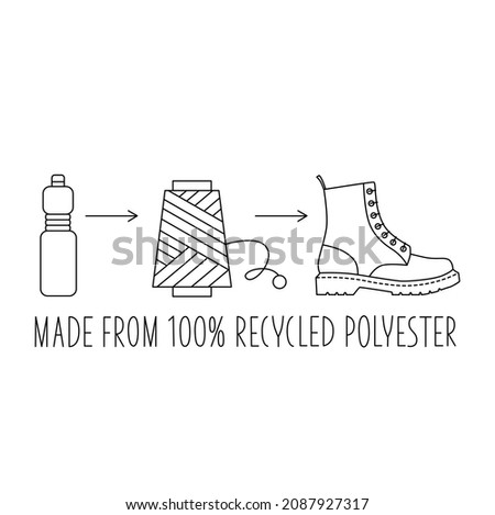 Made from 100 recycled polyester - concept for sustainable boot, shoe, eco friendly fabric, clothing packaging. Vector stock illustration isolated on white background for design label set. EPS10