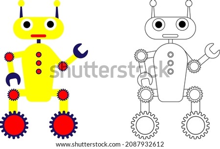 vector illustration coloring book yellow robot