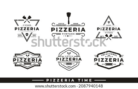 Vintage Classic Emblem Badge Spatula Pizza Pizzeria Logo Design Inspiration