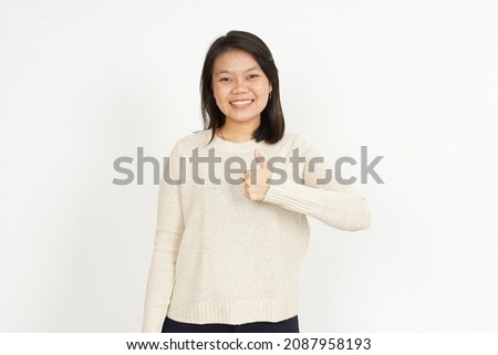 Showing Thumbs Up of Beautiful Asian Woman Isolated On White Background