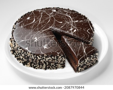 Devils cake chocolate slice, devils cake recipe, devils cake cookies, isolated background Royalty-Free Stock Photo #2087970844