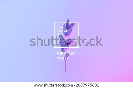 Creative botanic neon background with leaves. Minimalistic vibrant picture for article, banner or poster. Trendy colors of 2022 year - Very Peri.