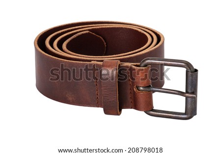 Natural Leather Belt. Isolated On White Background.