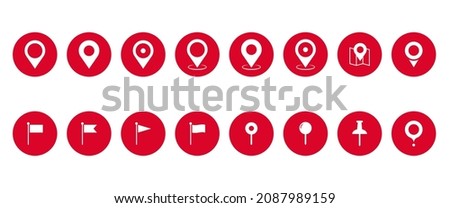 Location icon set, flat GPS map vector collection, map pin set