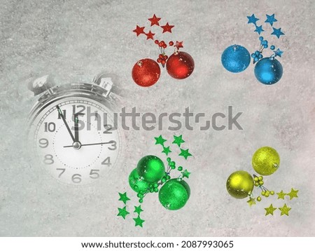 xmas time clock balss on the snow space for your text