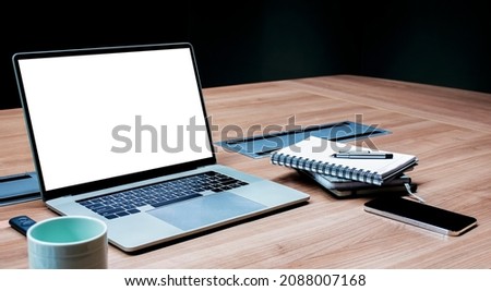White screen background mock up on display laptop with clipping path
