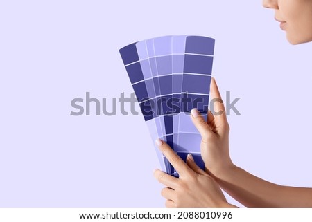 New 2022 trending PANTONE 17-3938 Very Peri color. Color samples palette catalog Royalty-Free Stock Photo #2088010996