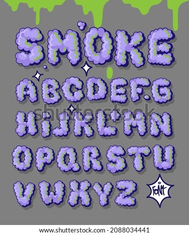 Cartoon graffiti flops style smoke font set