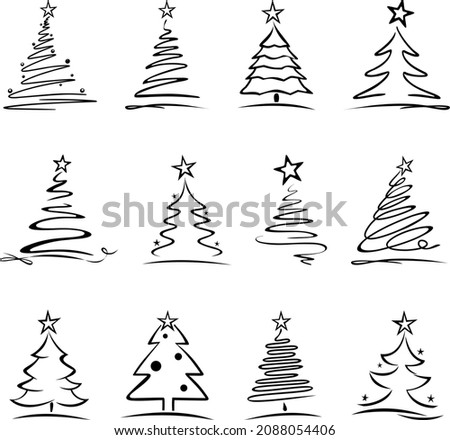 Christmas Tree Set drawing vector
