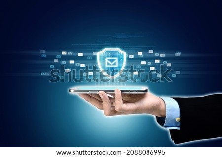 Internet email security image concept with blue background and technology style.