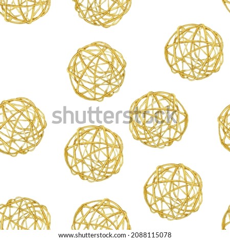 Seamless pattern of rattan or pedig ball on white background. Watercolor hand drawing illustration for wallpaper, textile, fabric.