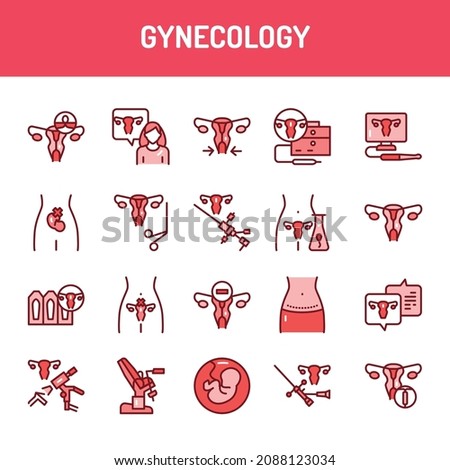 Gynecology color line icons set. Isolated vector element.