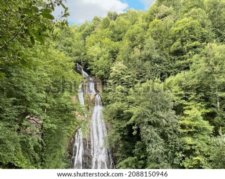 Waterfall; a long and beautiful waterfall is between the forest trees in Turkey Duzce; local name is Guzeldere