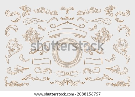 vintage flourish ornaments frame swirls and scrolls decorations retro design vector frames and invitations, greeting cards, certificates borders Royalty-Free Stock Photo #2088156757