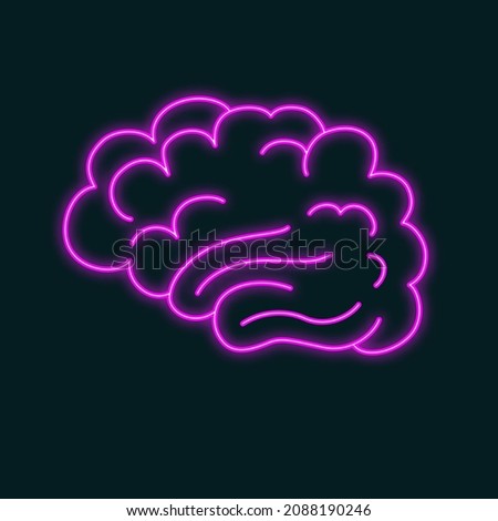 Neon human brain symbol. Vector illustration isolated on dark background