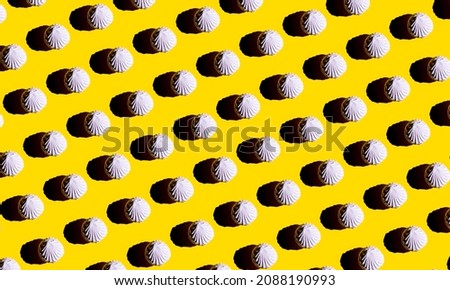 Variety of Whole Zephyr Flat Lay Colorful Pattern on Seamless Yellow Background as Concept For Food Or Wallpaper Top View. Horizontal Image