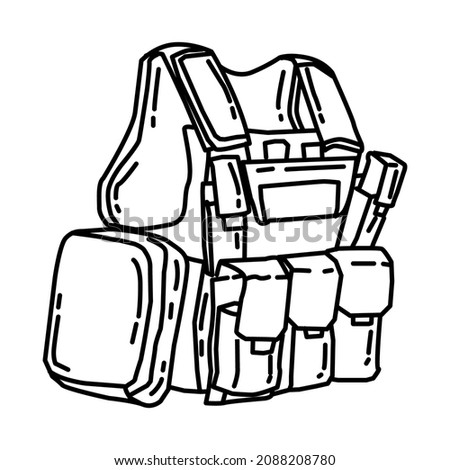 Marine Combat Utility Vest Part of Military and Marine Corps Equipments Hand Drawn Icon Set Vector