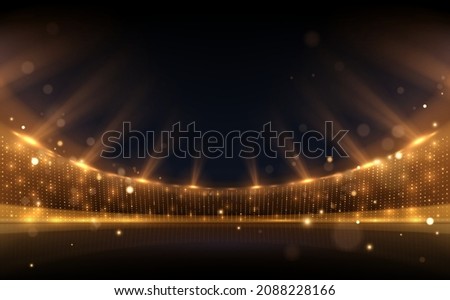 Golden stadium lights with rays Royalty-Free Stock Photo #2088228166