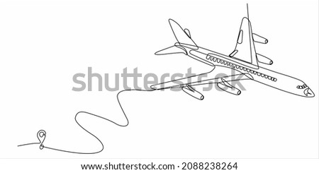 
Continuous line drawing of airplane line path vector icon of an airplane flight route with starting point and one line trail - Vector illustration. - Vector