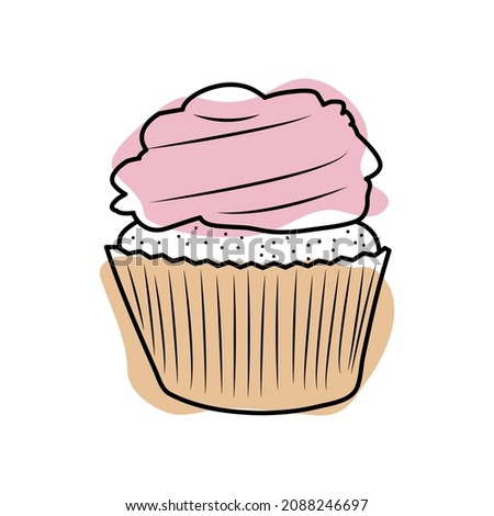 Doodle-style cupcake with abstract spots