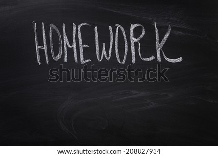 homework word on blackboard, school theme