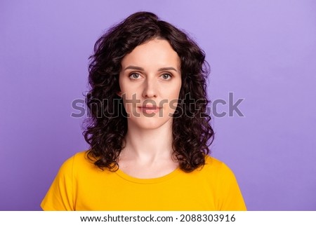 Photo of young attractive business woman smart agent manager ceo chief career isolated violet color background