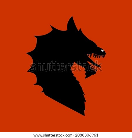 A simple and modern illustration of a dragon's head silhouette.Good to use as a complementary project material