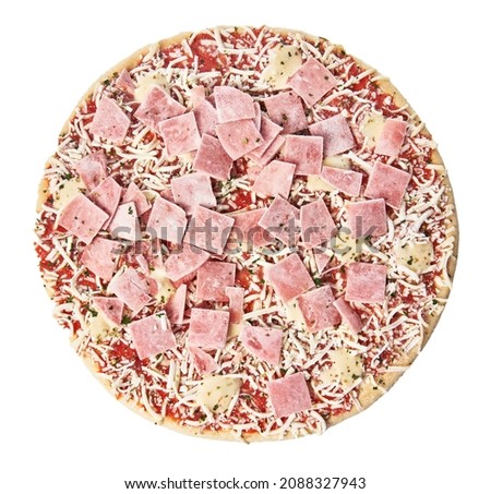  Delicious frozen prosciutto italian pizza isolated on a white background