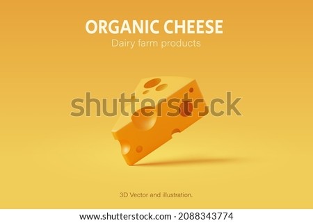 3D Cheese put on yellow background, Food and daily farm product. Eps 10 Vector. Royalty-Free Stock Photo #2088343774
