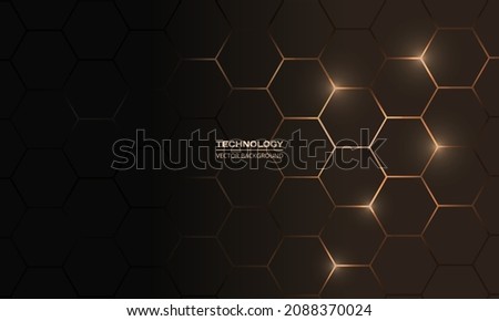 Hexagon technology black and gold colored honeycomb abstract background. Vector illustration Royalty-Free Stock Photo #2088370024