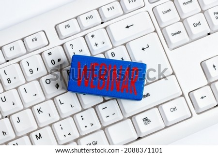 Inspiration showing sign Webinar. Conceptual photo defined as seminar conducted over the Internet Web conferencing Computer Laptop For Communication Typing New Ideas And Plan Development Royalty-Free Stock Photo #2088371101