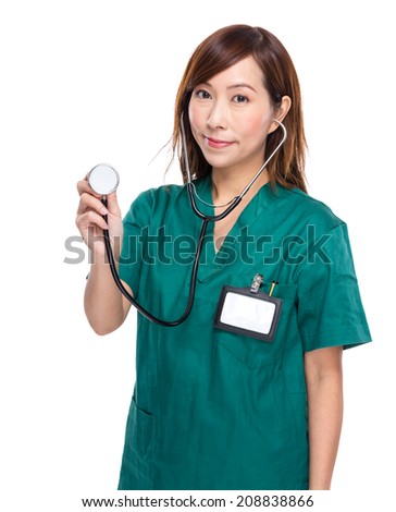 Asian female doctor hold with stethoscope