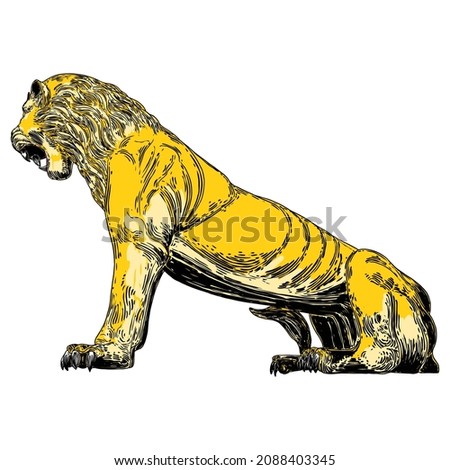 Tiger roaring drawing on white background. Illustration of angry growling tiger. Angry big cat. Vector. 
