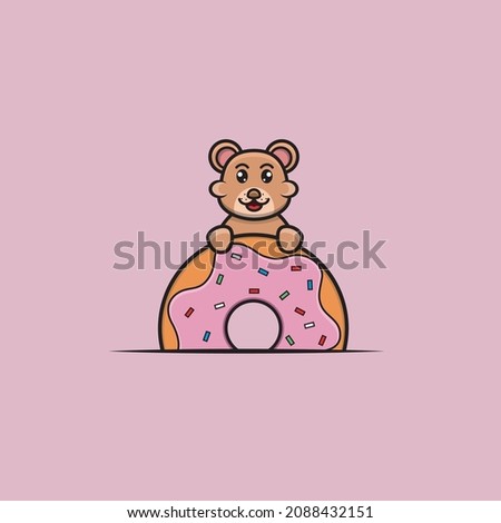 Cute Baby Bear Donuts. Character, Logo, Icon, Cartoon And Inspiration Design. Vector And Illustration.