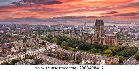 Beautiful sunset view of theLiverpool cathedral in Liverpool, UK. Royalty-Free Stock Photo #2088498412