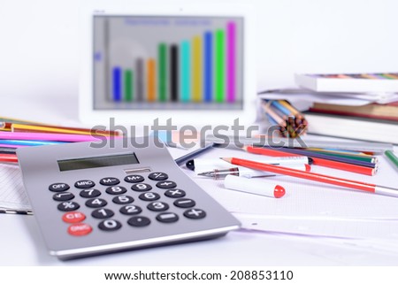 price Back to School with digital tablet and calculator