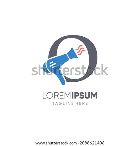 Letter O Hair Dryer or Blower Logo Design Vector Icon Graphic Emblem Illustration