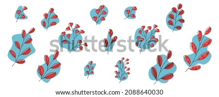 Hand drawn vector branch. Colorful set of herb doodle isolated on white background. Botanical illustration for card, print, web, design, decor, logo.