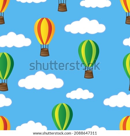  vector background pattern children's theme with balloons and clouds, suitable for printing on fabric, wallpaper, paper and postcards  