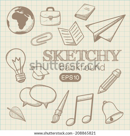 Welcome back to school. Education sketchy background. Doodle style. Eps 10 vector illustration.
