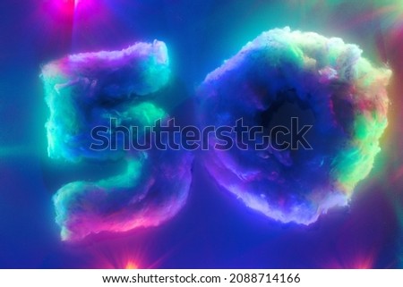 Bright colorful number 50 on multicolored predominantly blue background