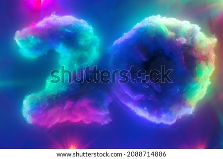Bright colorful number 20 on multicolored predominantly blue background