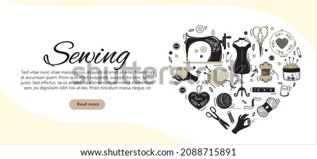 Vector illustration concept for sewing, handmade, accessories, embroidery, craft. Banner template for web banners and promotional materials.