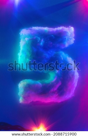 Bright colorful number 5 on multicolored predominantly blue background
