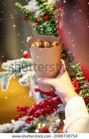 Chestnut with a girl's hand , Christmas tree
