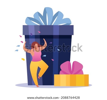 People with gifts composition with flat icons of colorful gift boxes with ribbons and small human characters vector illustration