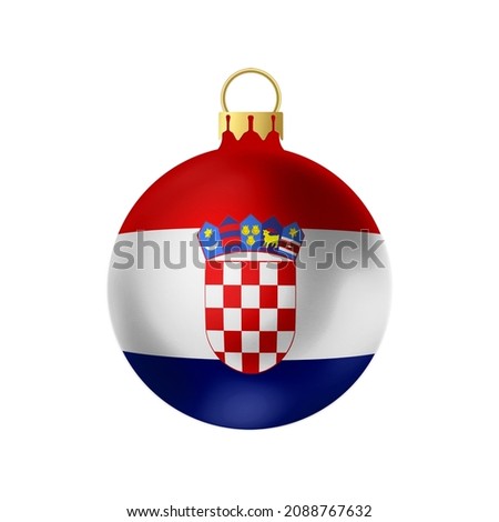 National Christmas ball. Fur- tree classic round toy on white background. Croatia